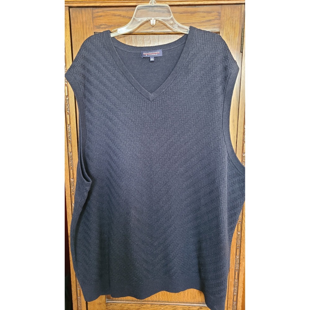 Roundtree & Yorke Mens 4XT Navy Blue Cotton V-Neck Textured Knit Sweater Vest